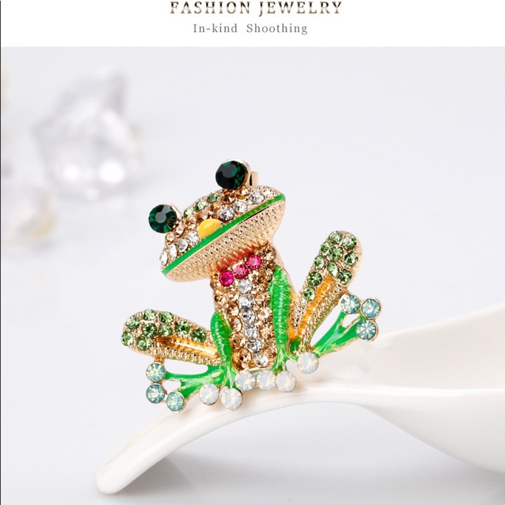 Colorful Rhinestone Frog Brooch Pin - Picture 3 of 5